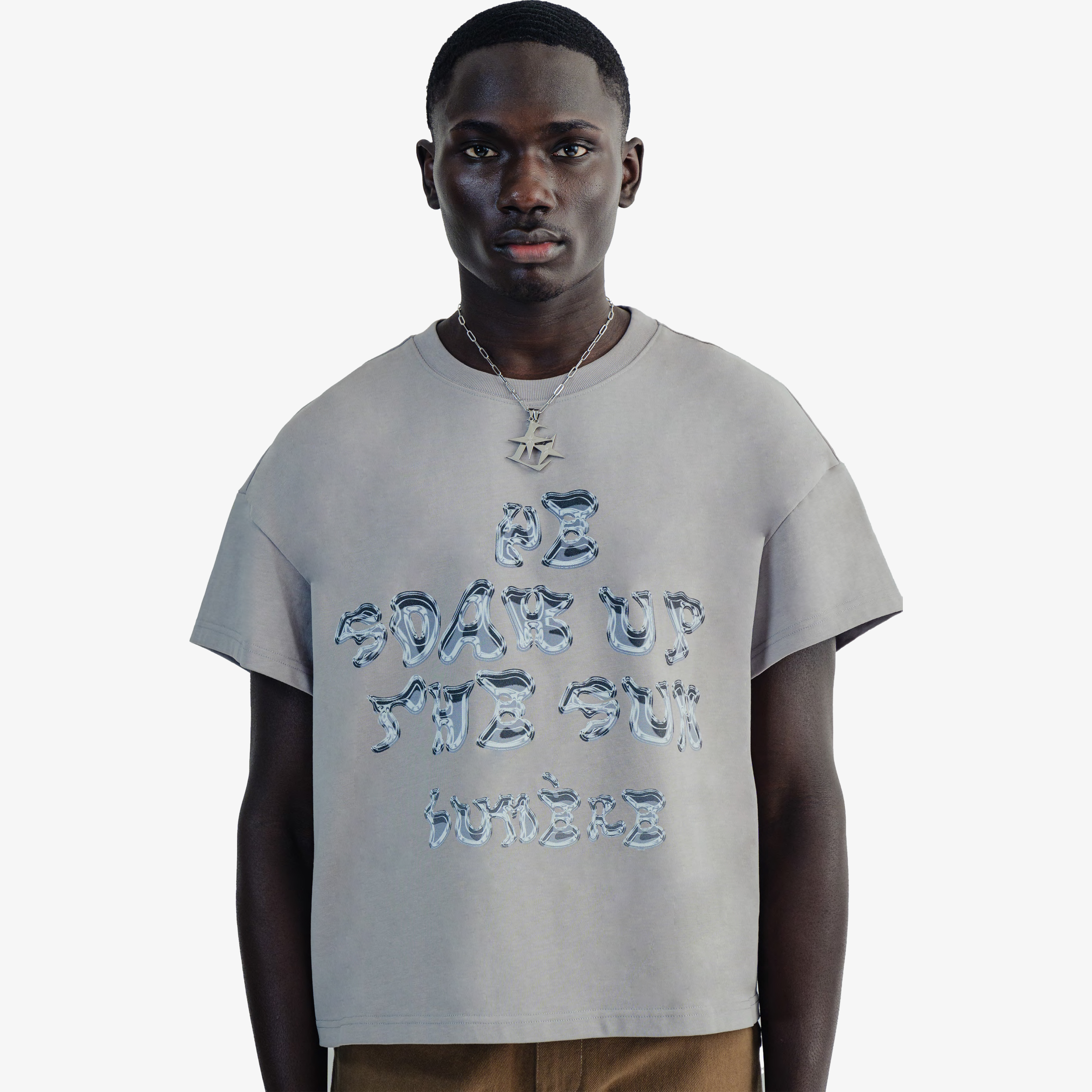 we soak up the sun t-shirt model close up.jpg